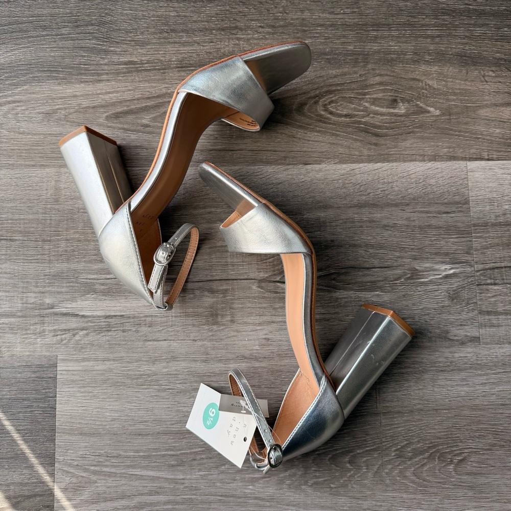 A New Day Women's Shelly Silver Block Heel Sandals Size 9.5